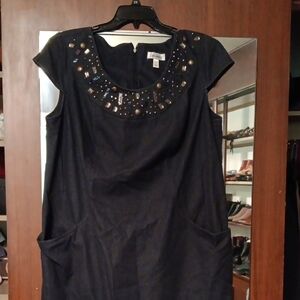 Dressbarn Dark Denim Dress with Beaded Neckline